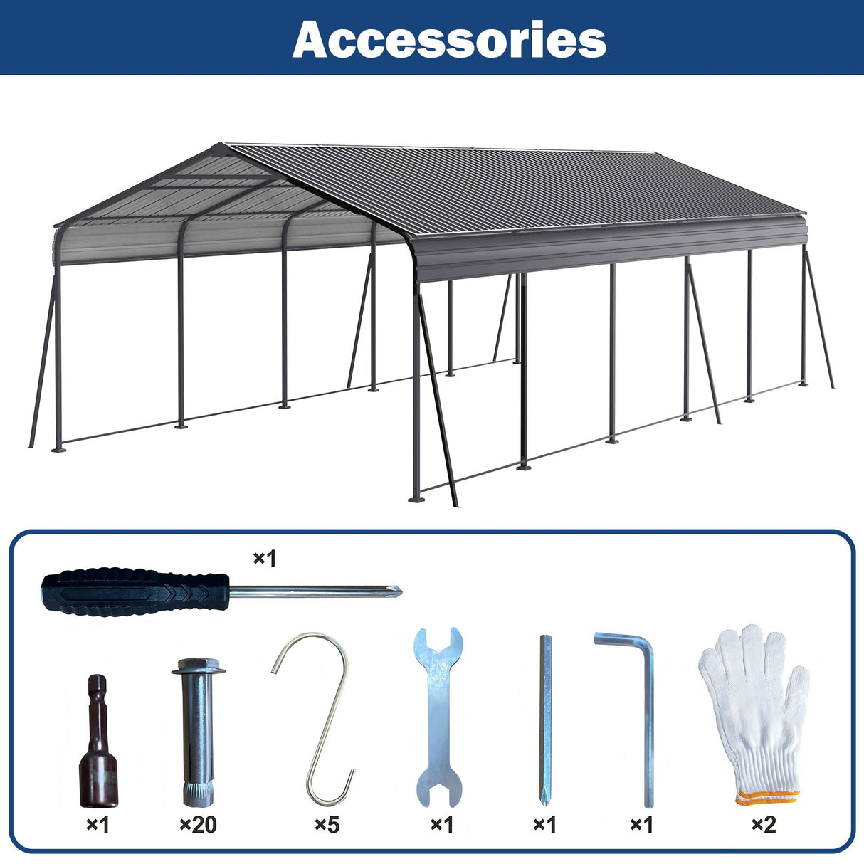 13' × 26.5' Heavy-Duty Metal Carport with Galvanized Steel Roof – Gray