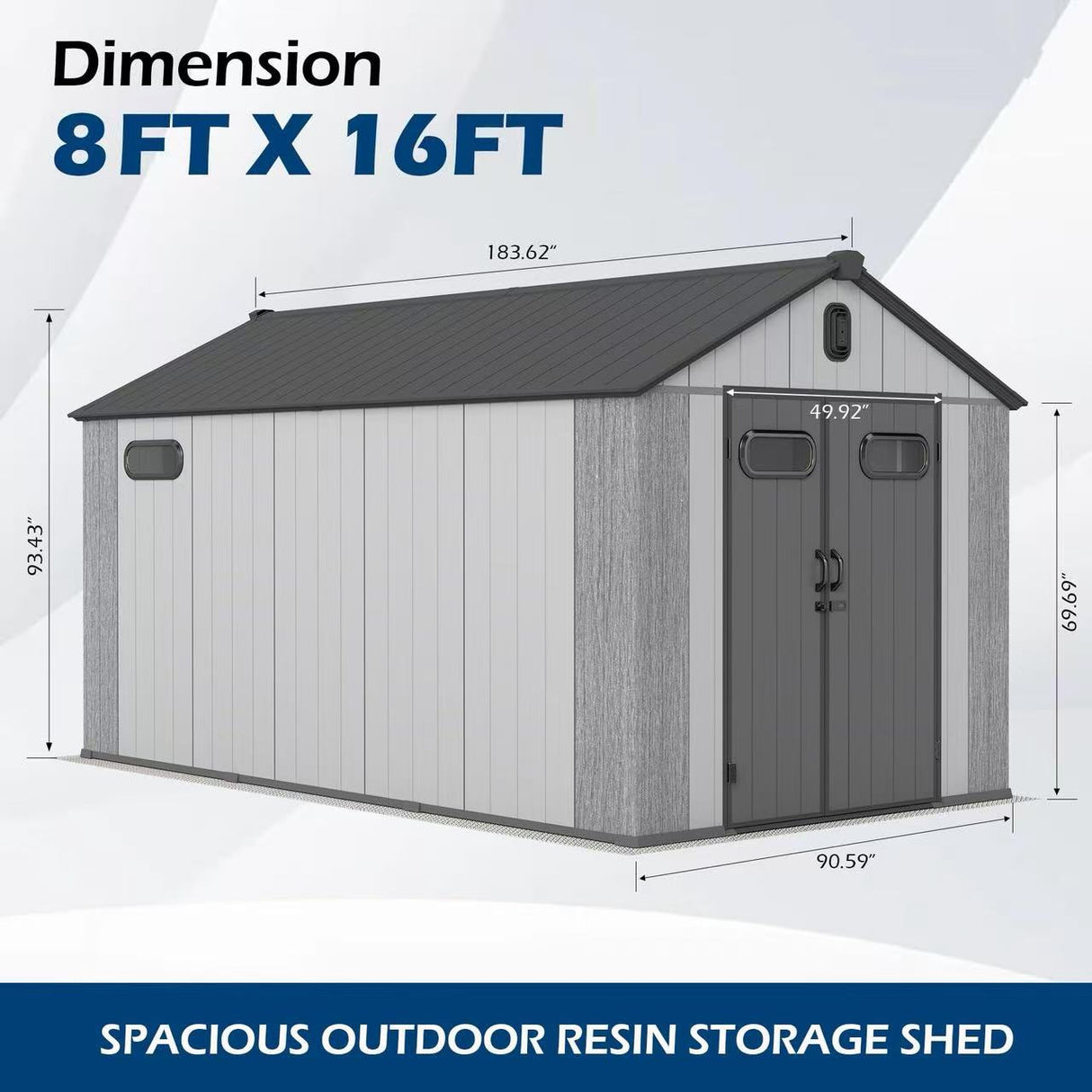 8' × 16' Resin Outdoor Storage Shed with Carpeted Interior