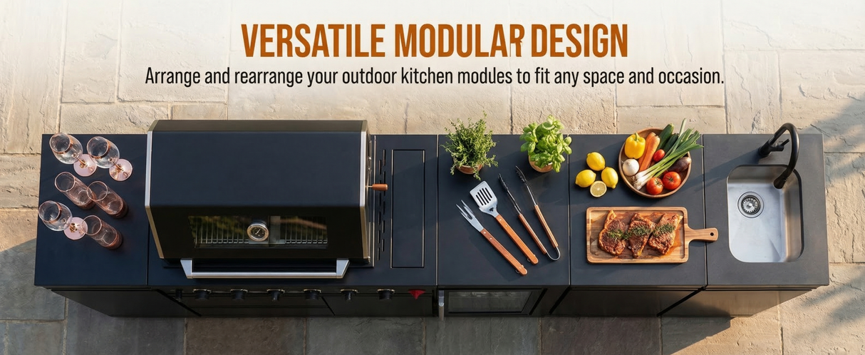 104" Stainless Steel Outdoor Kitchen Island with 4-Burner Grill, Beverage Cooler & Sink – Black
