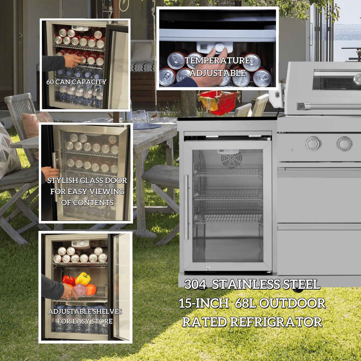 125" 107,000 BTU Outdoor Kitchen with 4-Burner Grill, Pizza Oven & Refrigerator