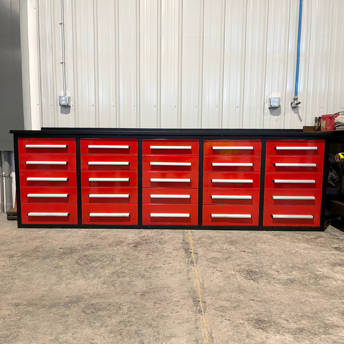 10' Heavy-Duty 25-Drawer Steel Workbench – Stationary