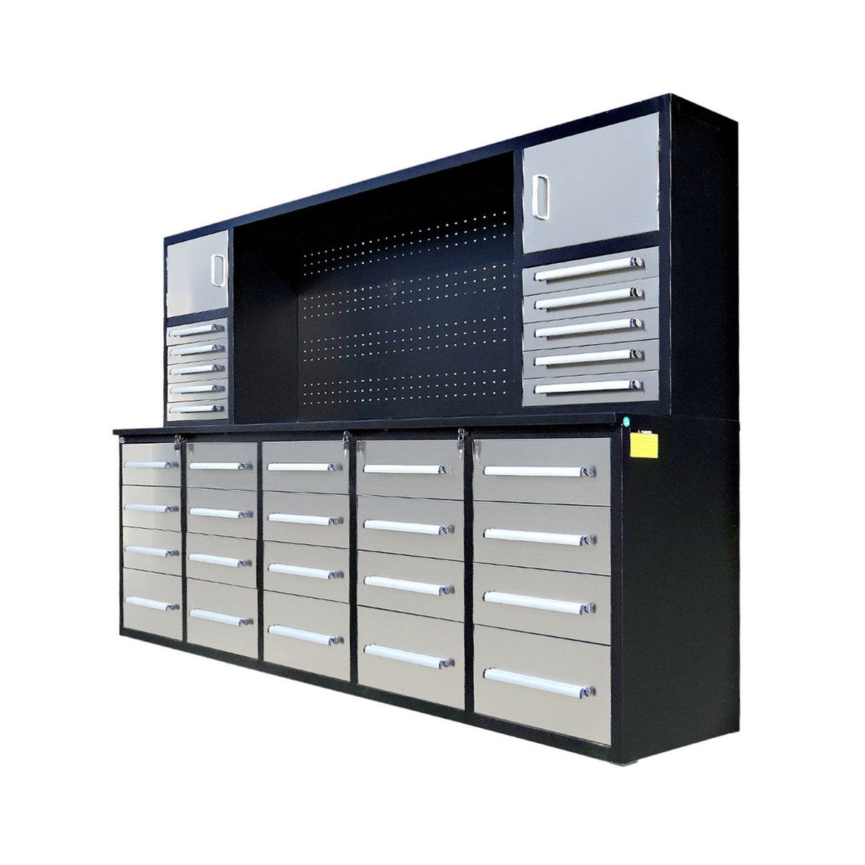 10' Workbench Cabinet with 30 Drawers, 2 Cabinets & Pegboard
