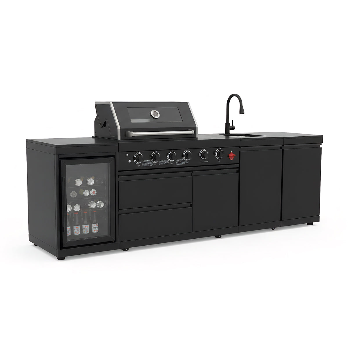 104" Stainless Steel Outdoor Kitchen Island with 4-Burner Grill, Beverage Cooler & Sink – Black