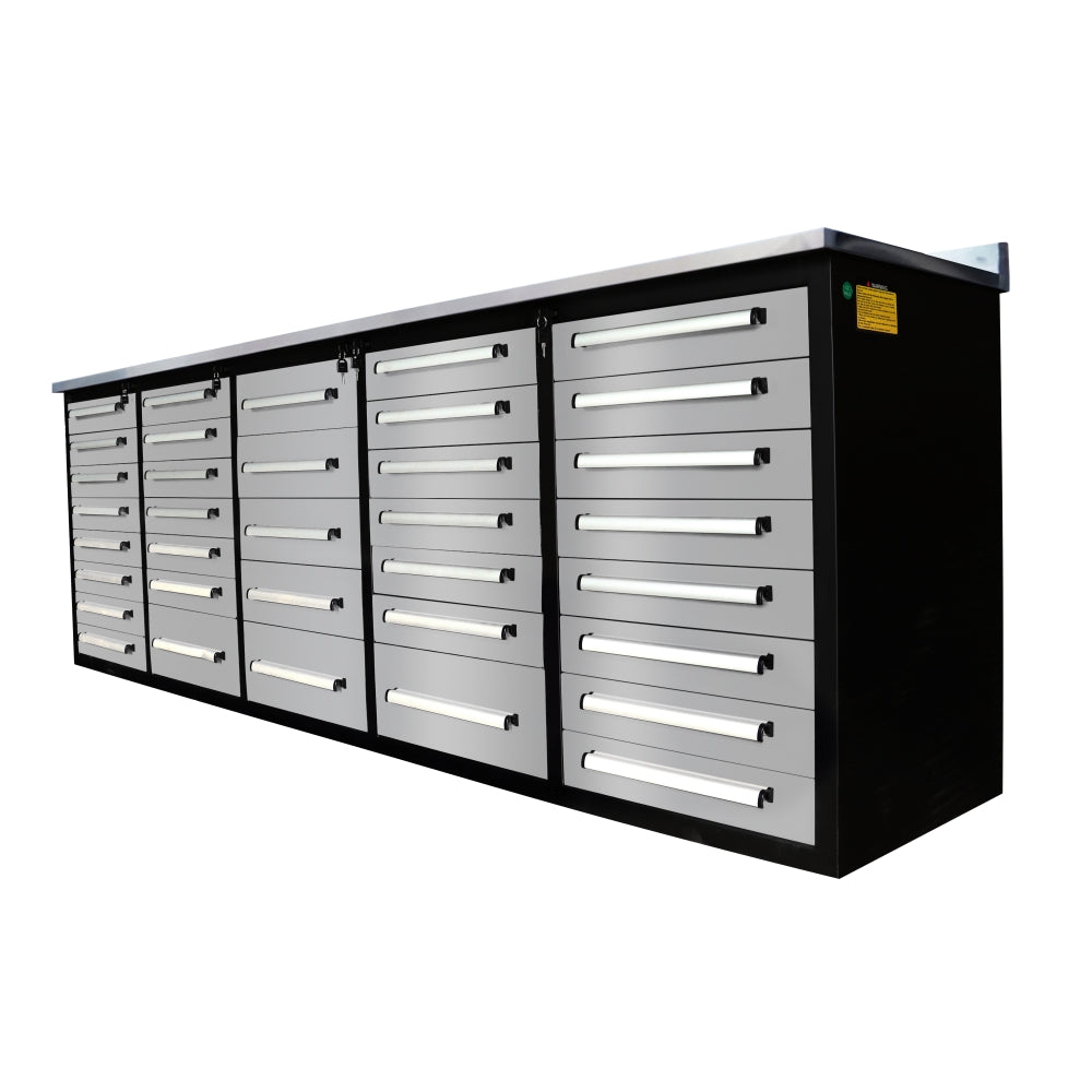 10' 35-Drawer Workbench Storage Cabinet with Stainless-Steel Top