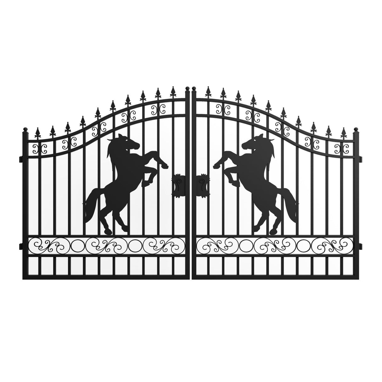 12' × 8' Horse-Pattern Galvanized-Steel Dual-Swing Driveway Gate