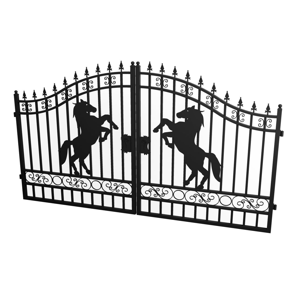 12' × 8' Horse-Pattern Galvanized-Steel Dual-Swing Driveway Gate