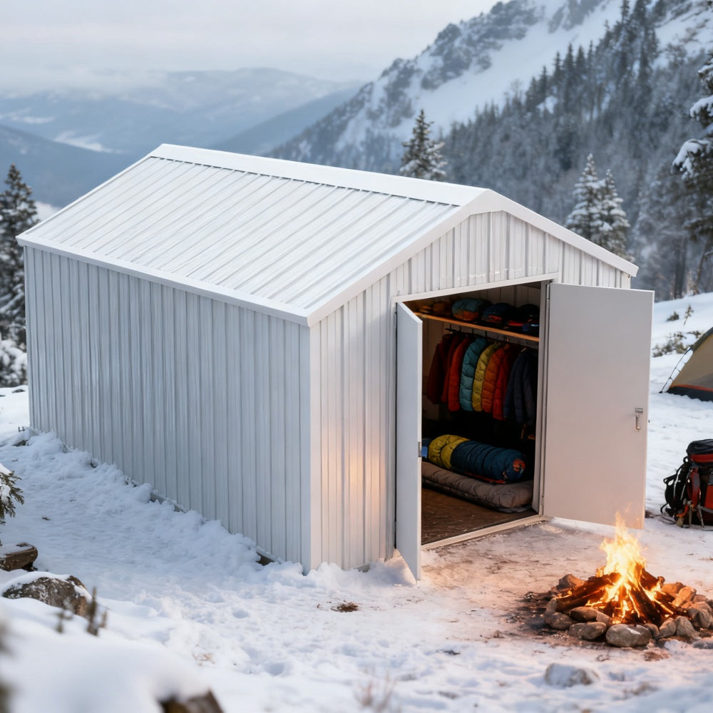 Chery Industrial 12' × 20' Heavy-Duty Metal Garage Shed – Cream — product view 4
