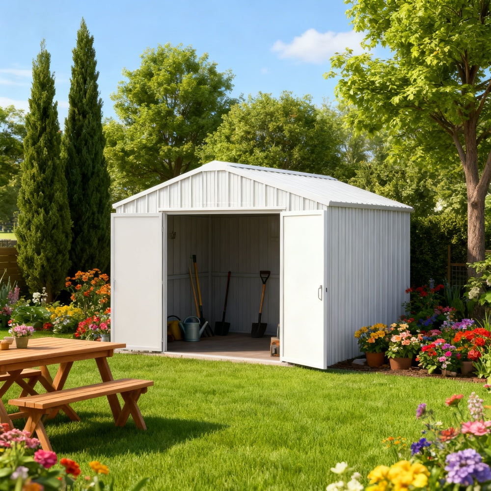 Chery Industrial 12' × 20' Heavy-Duty Metal Garage Shed – Cream — product view 5