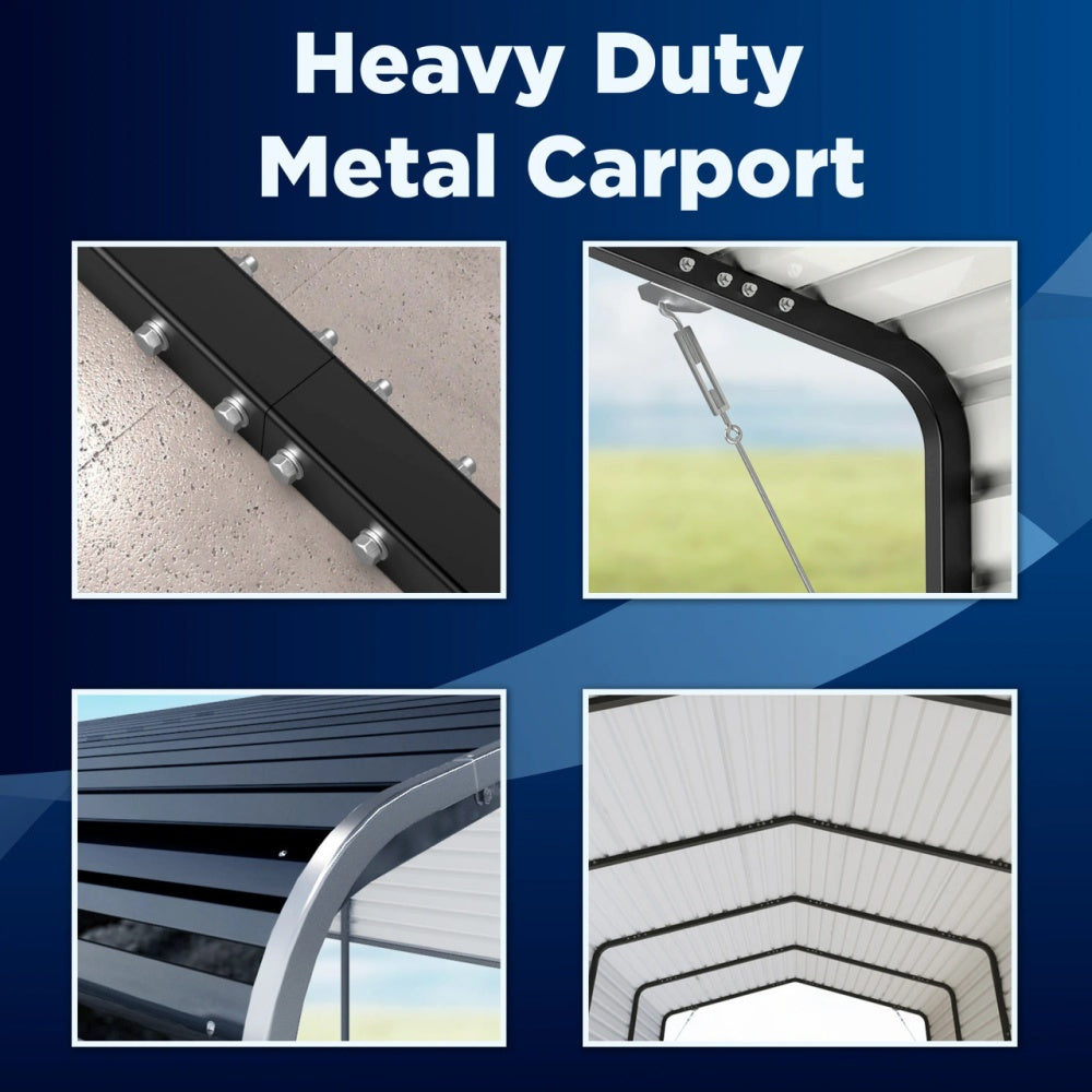 12' × 30' Heavy-Duty Metal Carport with Corrugated Steel Roof