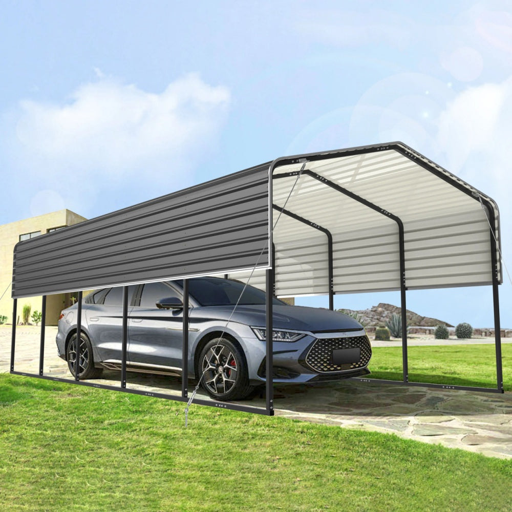 12' × 30' Heavy-Duty Metal Carport with Corrugated Steel Roof