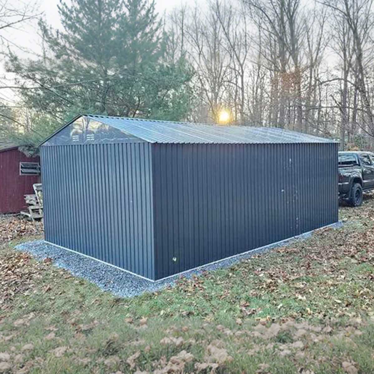 13' × 20' Upgraded Metal Garage Shed with Double Front Doors & Side Entry