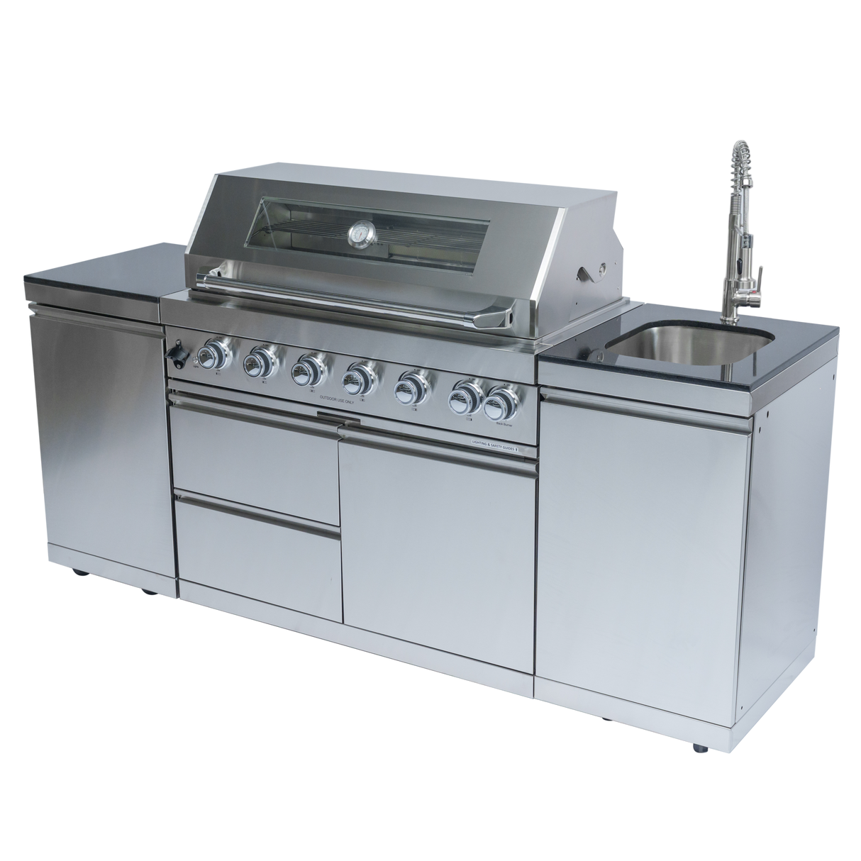 6-Burner 85,000 BTU Stainless Steel Outdoor Kitchen Island with Sink & Storage – Silver