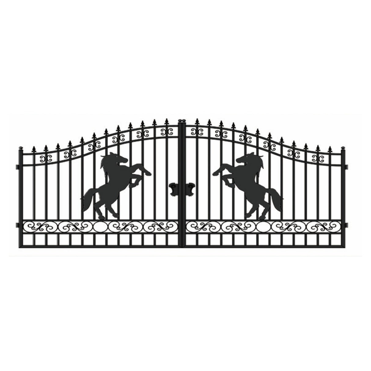14' × 8' Galvanized-Steel Dual-Swing Driveway Gate with Horse Design
