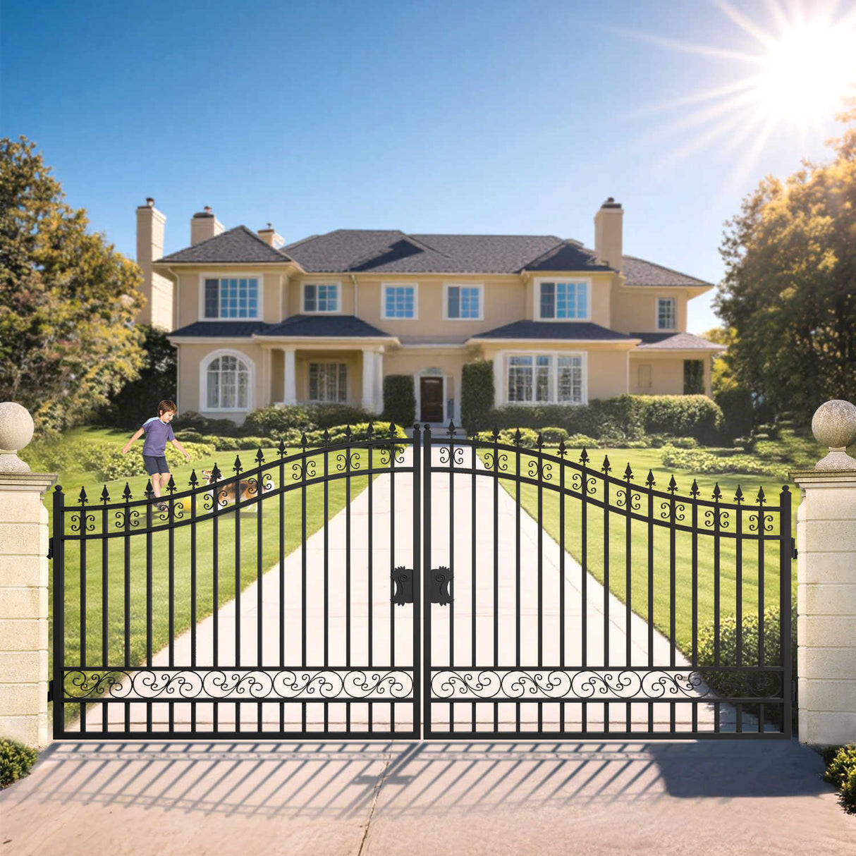 16' × 8' Minimalist Dual-Swing Metal Driveway Gate