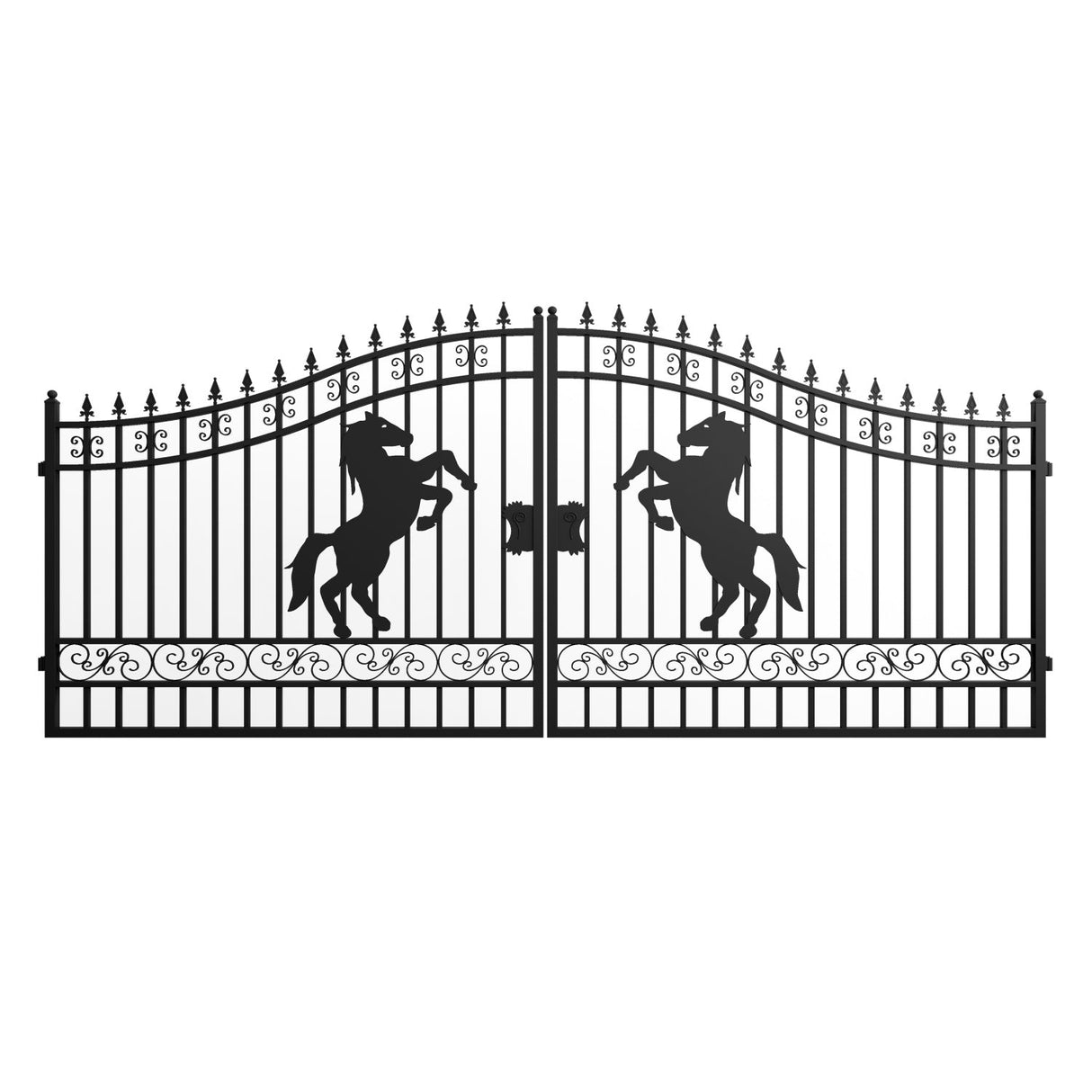 16' × 7' Steel Dual-Swing Driveway Gate with Horse Design