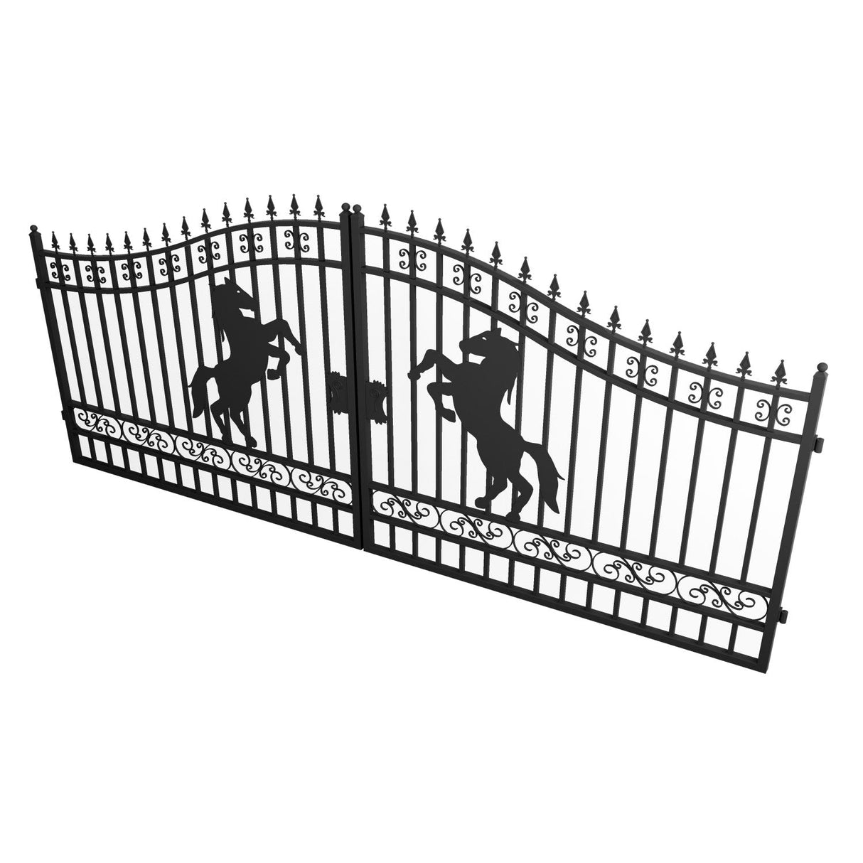 16' × 7' Steel Dual-Swing Driveway Gate with Horse Design