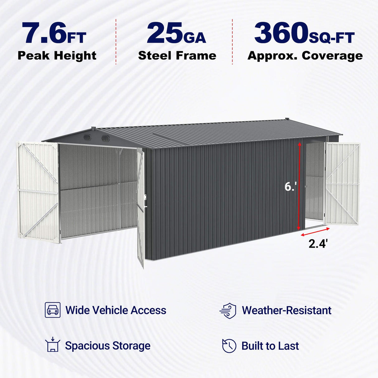 13' × 20' Galvanized-Steel Storage Shed with Double Front Doors & Side Entry