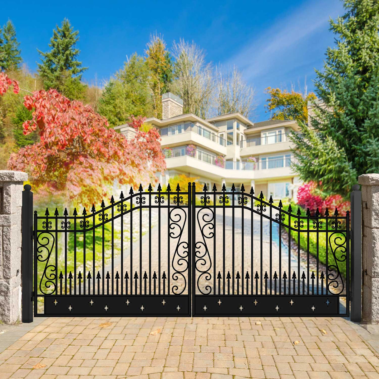 18' × 8' Heavy-Duty Steel Dual-Swing Driveway Gate