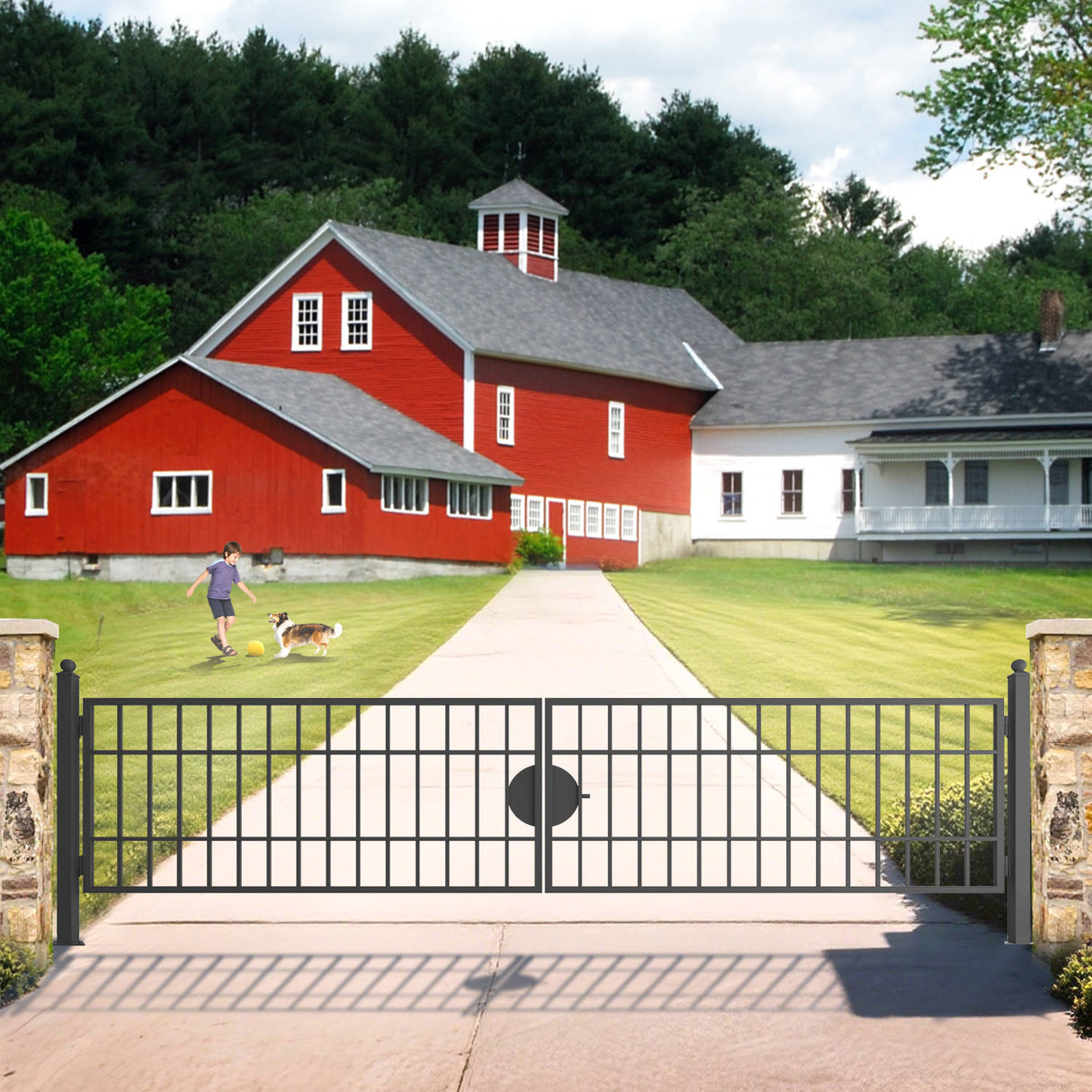20' Galvanized-Steel Dual-Swing Farm Driveway Gate with Posts, Hinges & Lock