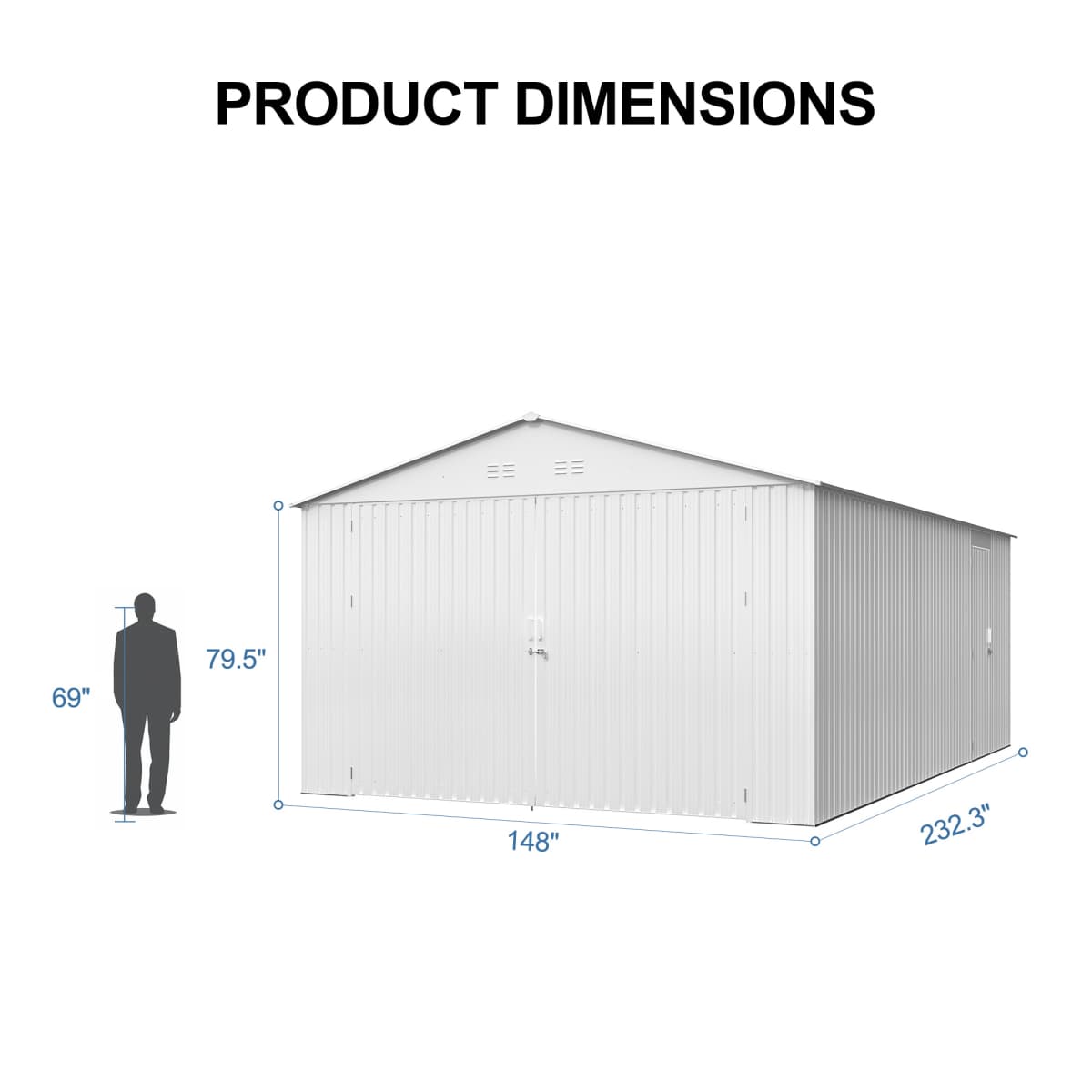 13' × 20' Upgraded Metal Garage Shed with Double Front Doors & Side Entry