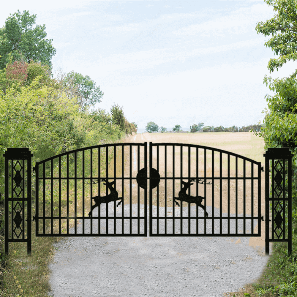 20' × 8' Powder-Coated Iron Dual-Swing Driveway Gate with Deer Motif