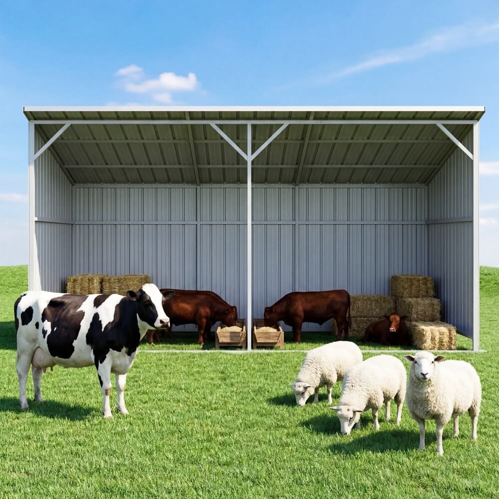 Chery Industrial 20' × 12' Heavy-Duty Metal Livestock Run-In Shed