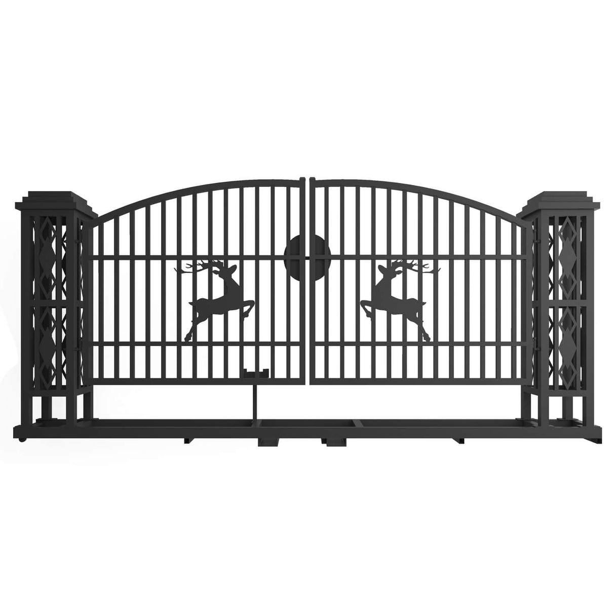 20' × 8' Powder-Coated Iron Dual-Swing Driveway Gate with Deer Motif