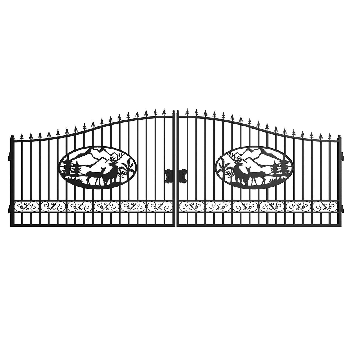 20' × 8' Steel Dual-Swing Driveway Gate with Deer Motif – Black