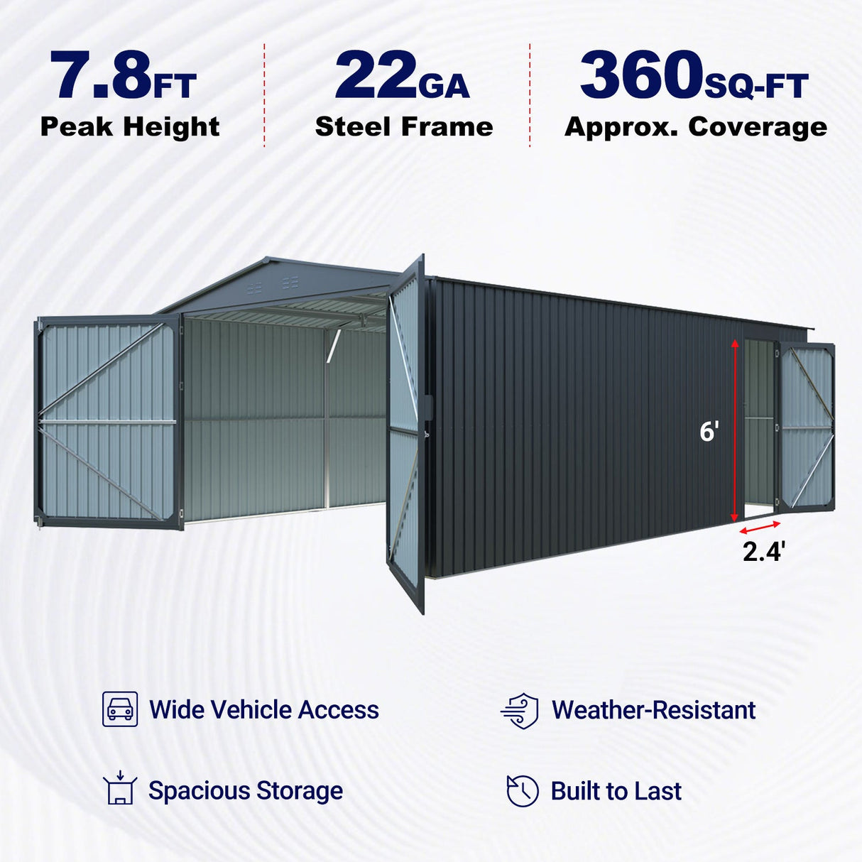 13' × 20' Upgraded Metal Garage Shed with Double Front Doors & Side Entry