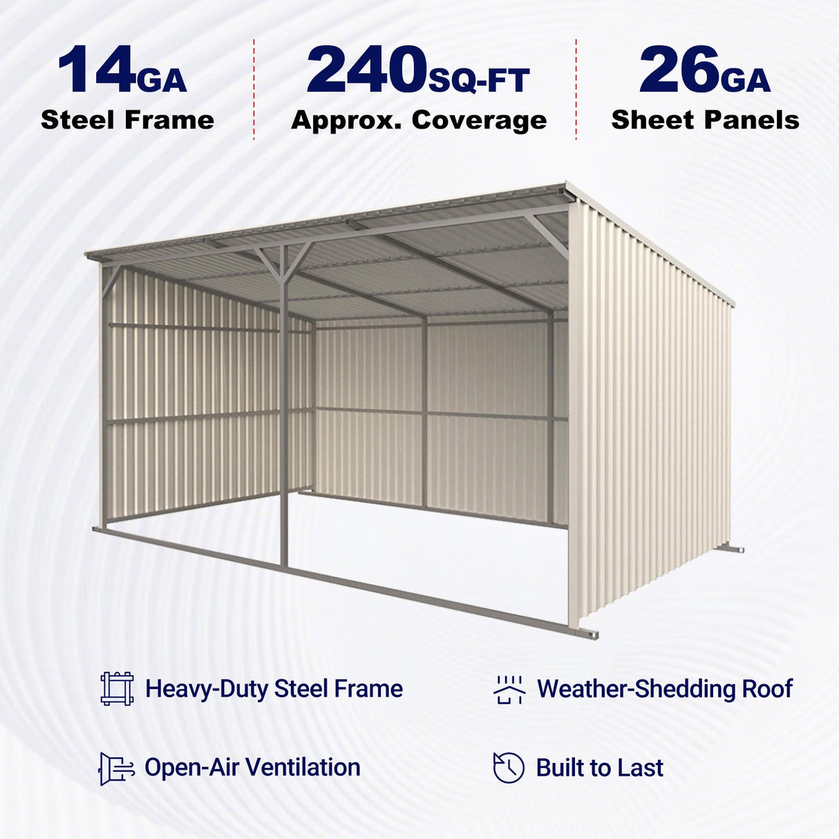 Chery Industrial 20' × 12' Heavy-Duty Metal Livestock Run-In Shed