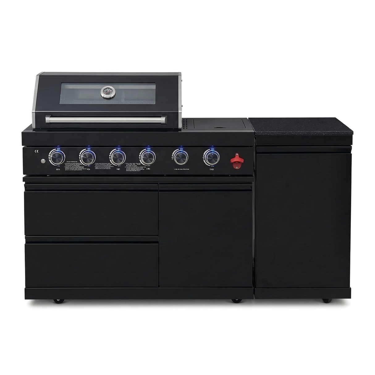 65" Outdoor Kitchen with 4-Burner Grill, Side Burner & Refrigerator – Black