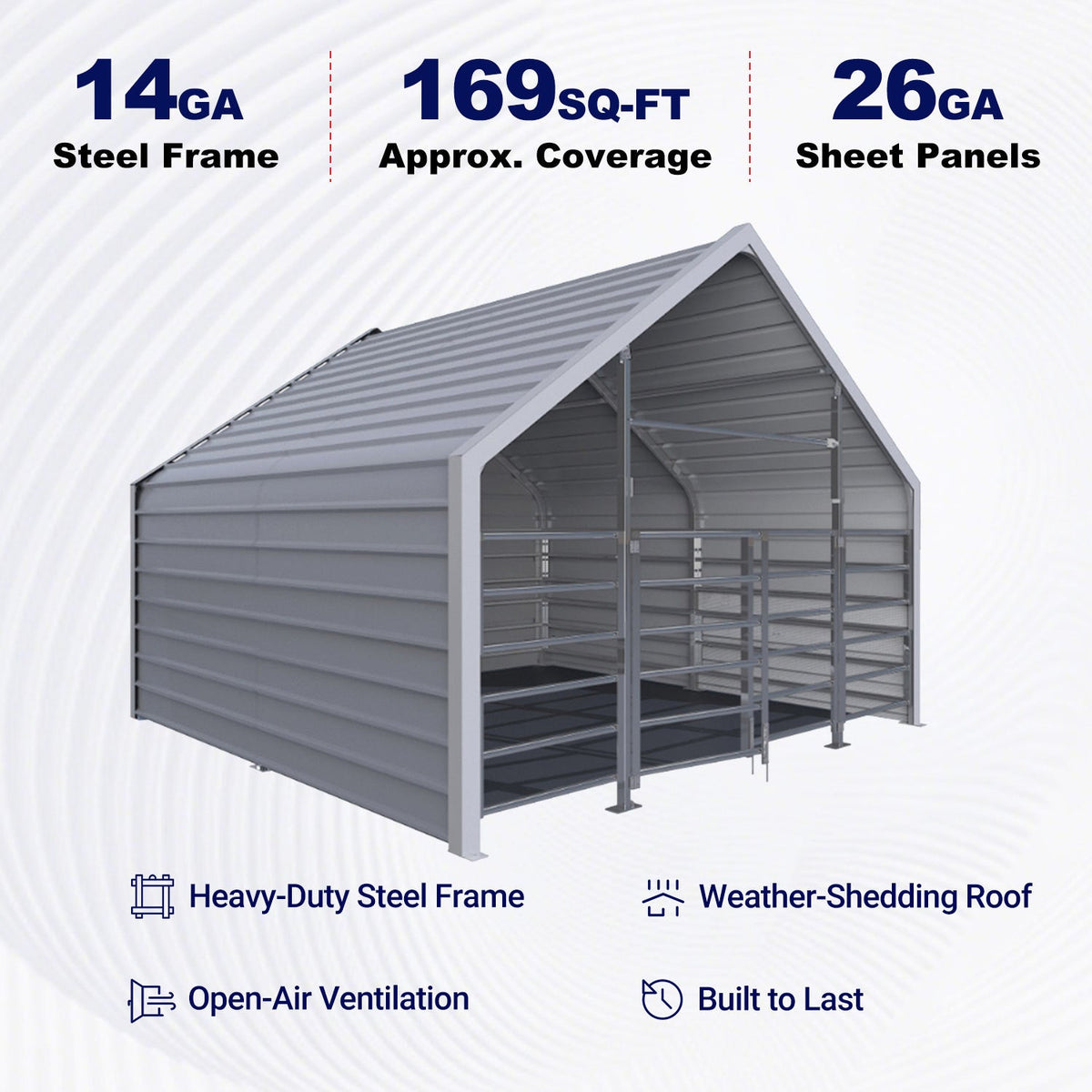 Chery Industrial 13' × 13' Metal Livestock Shelter with Full Rear Wall — product view 3