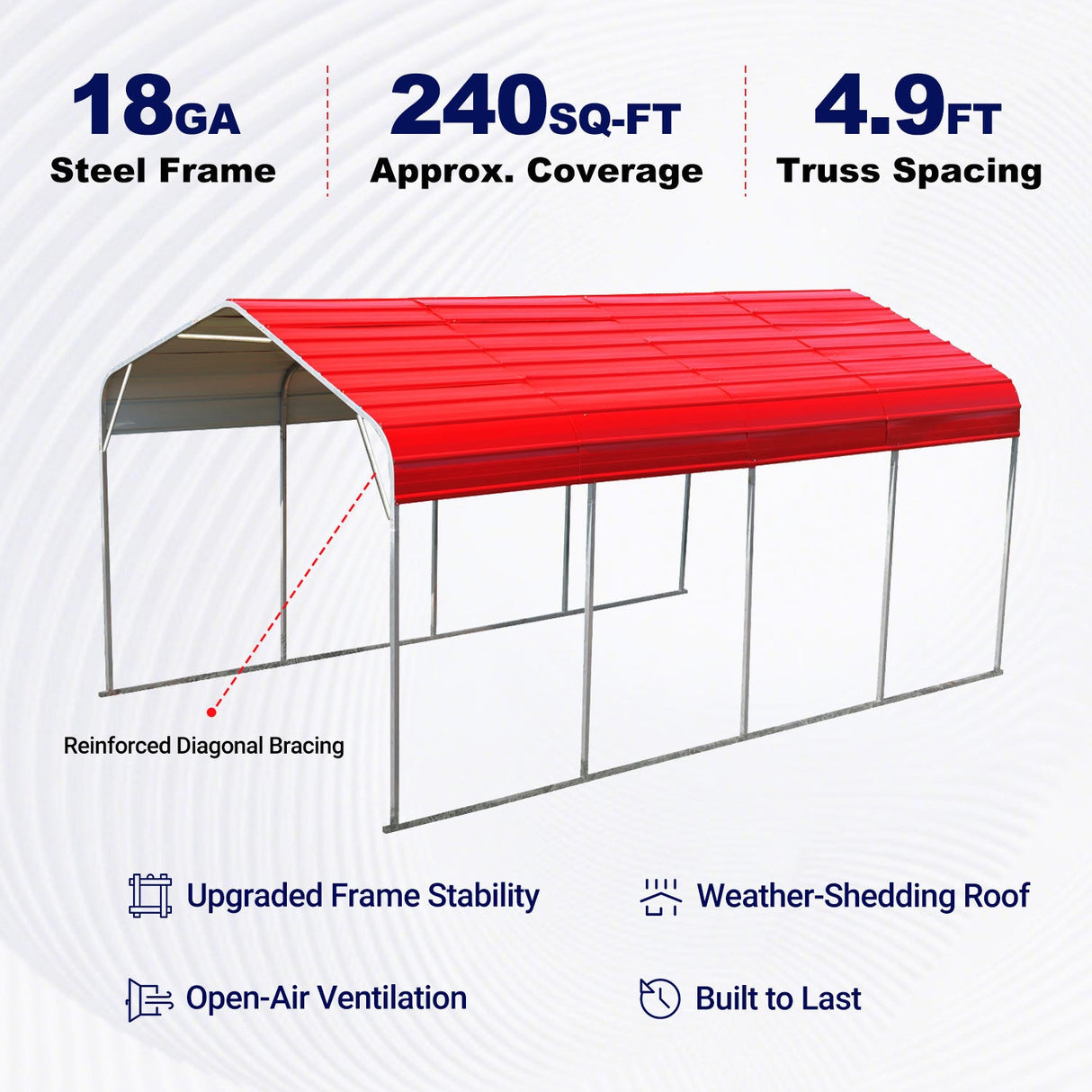12' × 20' Heavy-Duty Galvanized-Steel Garage Carport