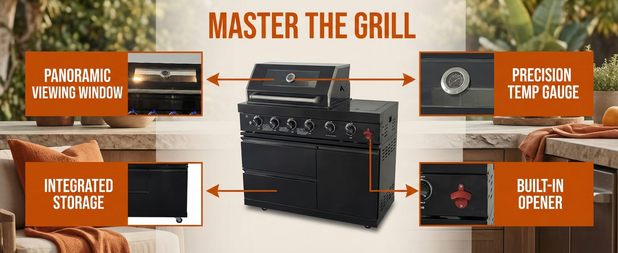 46" Modular Black Stainless Steel Grill Station with 4 Burners & Side Burner