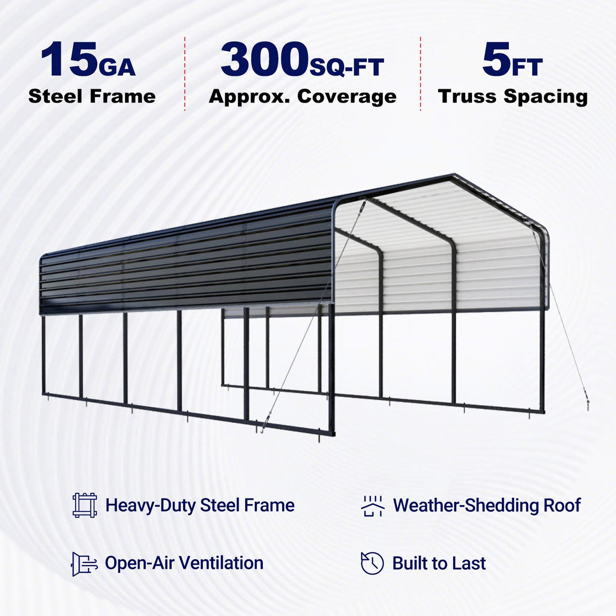 12' × 25' Heavy-Duty Metal Carport with Corrugated Steel Roof