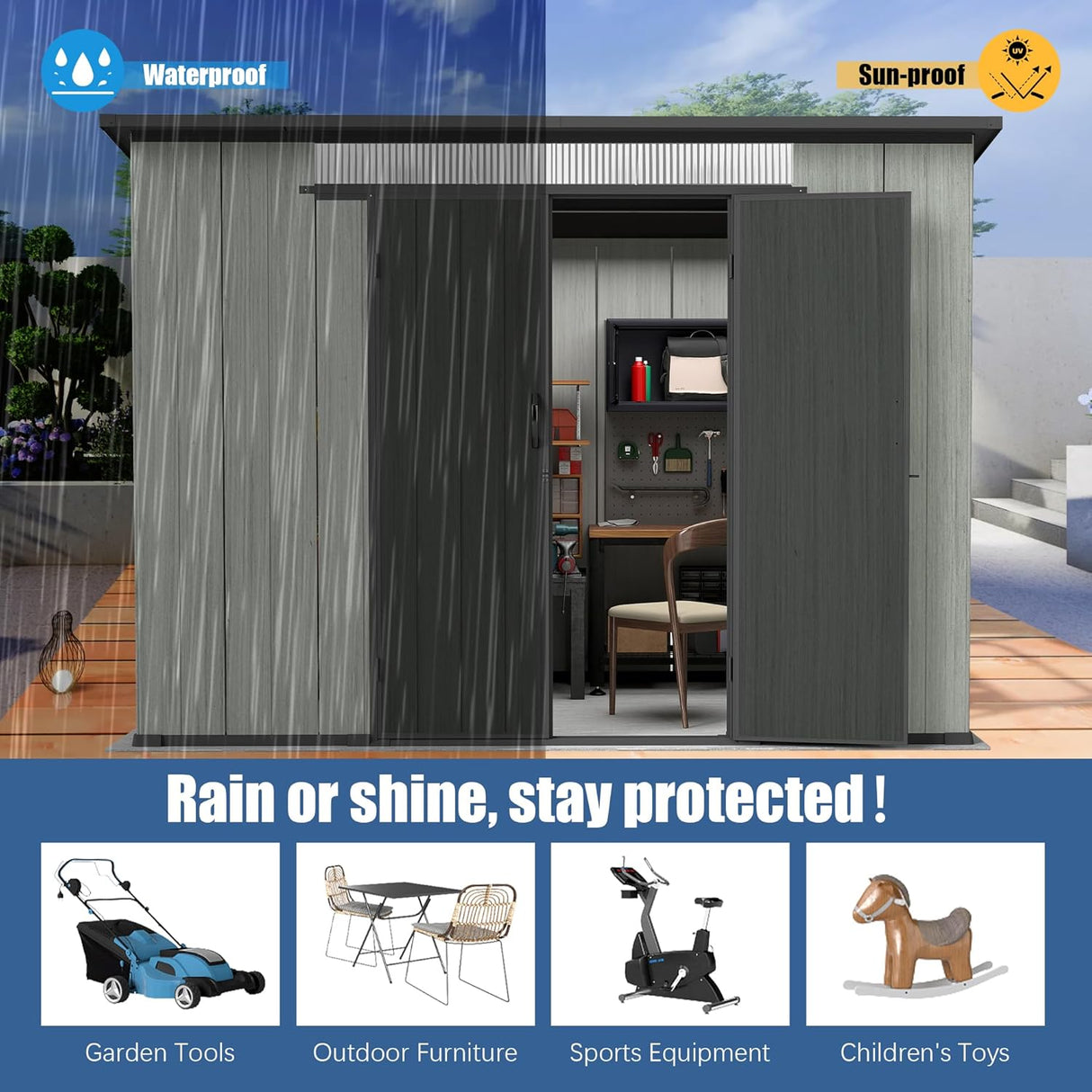 6' × 9' Outdoor Resin Storage Shed with Windows, Skylight & Ventilation