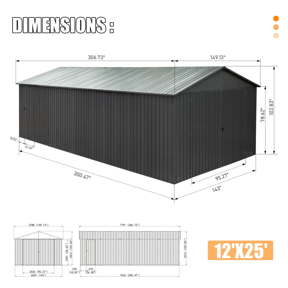 12' × 25' Extra-Large Outdoor Metal Garage Shed & Enclosed Carport