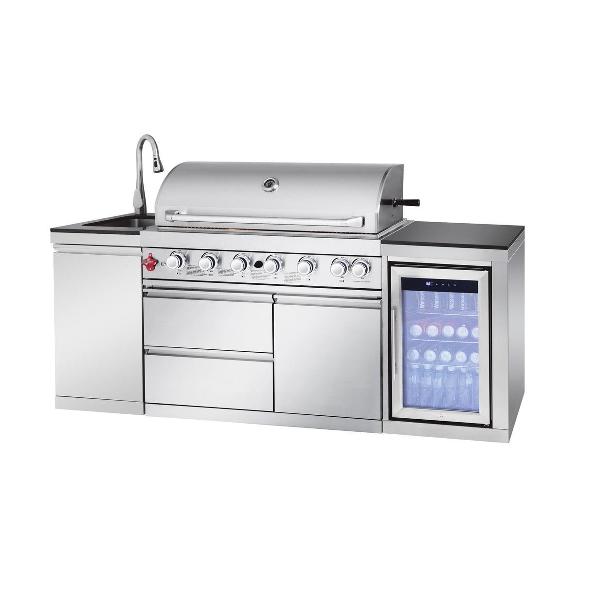 82.5" 83,500 BTU Outdoor Kitchen with 6-Burner Grill, Refrigerator & Sink – Silver