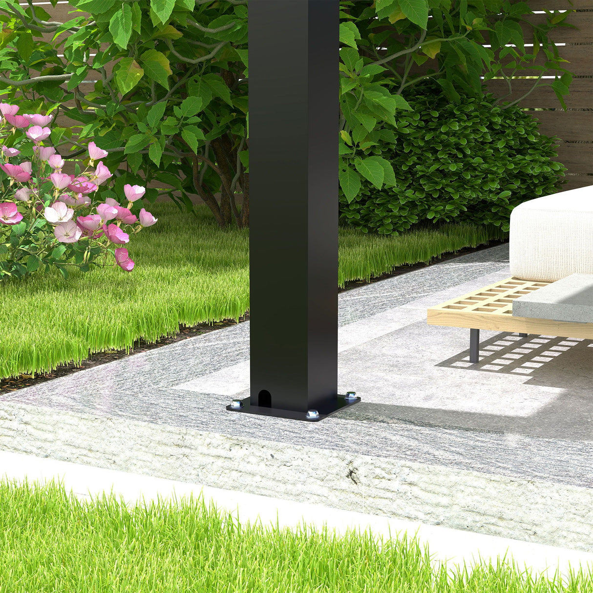 Adjustable Louvered Pergola with Hand Crank & Drainage System – Black