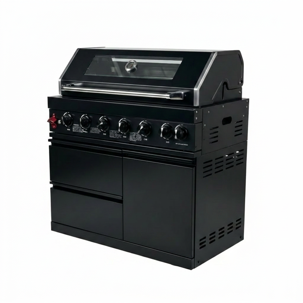 43" Six-Burner 85,000 BTU Stainless Steel Outdoor Kitchen Grill Island – Black
