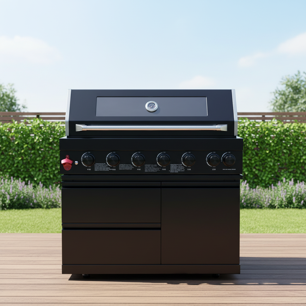 43" Six-Burner 85,000 BTU Stainless Steel Outdoor Kitchen Grill Island – Black