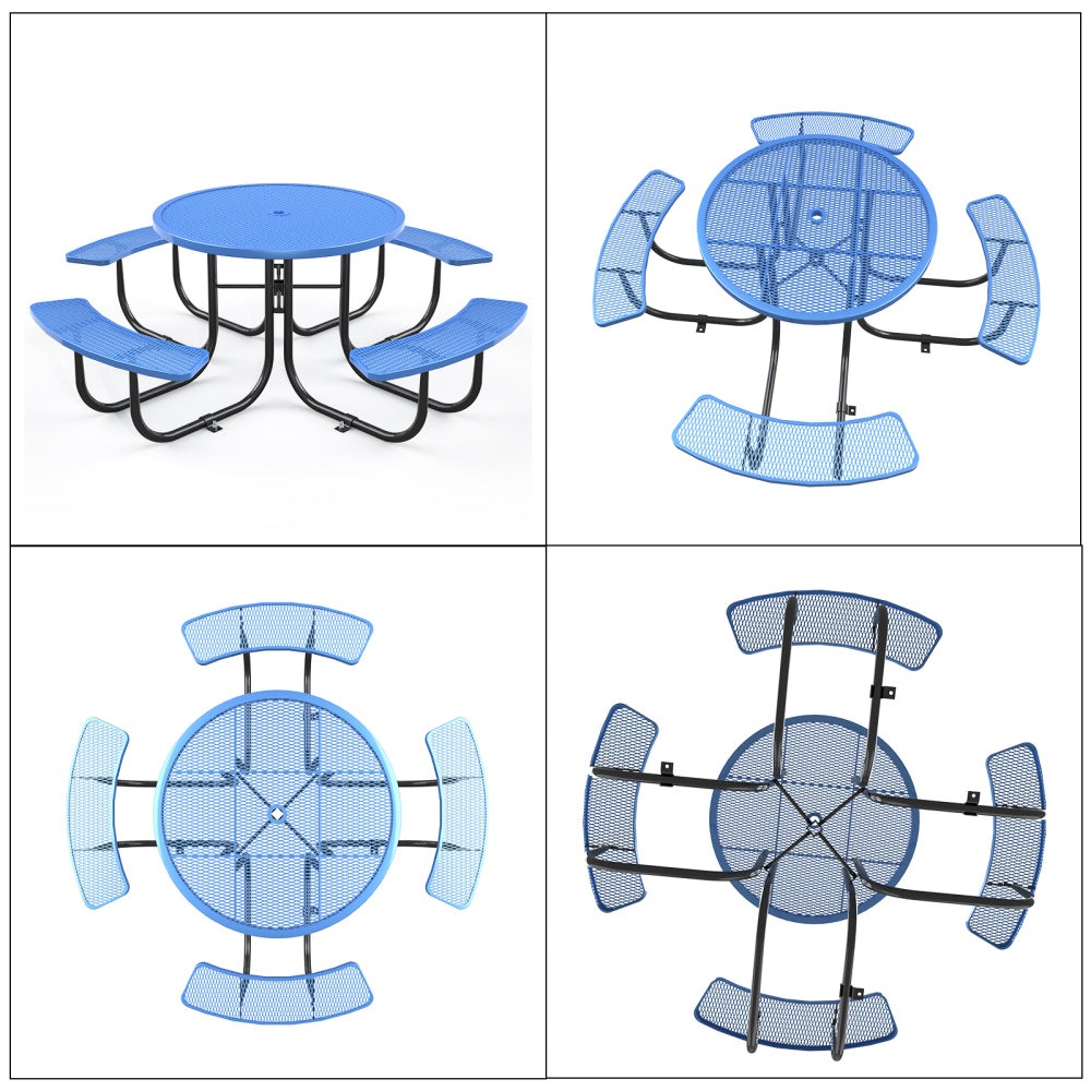 46" Round Heavy-Duty Coated-Steel Picnic Table with Umbrella Hole