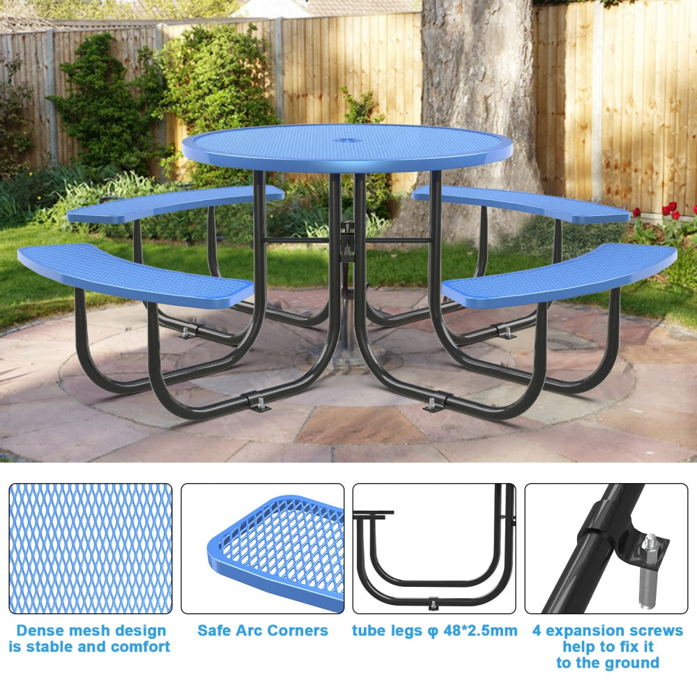 46" Round Heavy-Duty Coated-Steel Picnic Table with Umbrella Hole