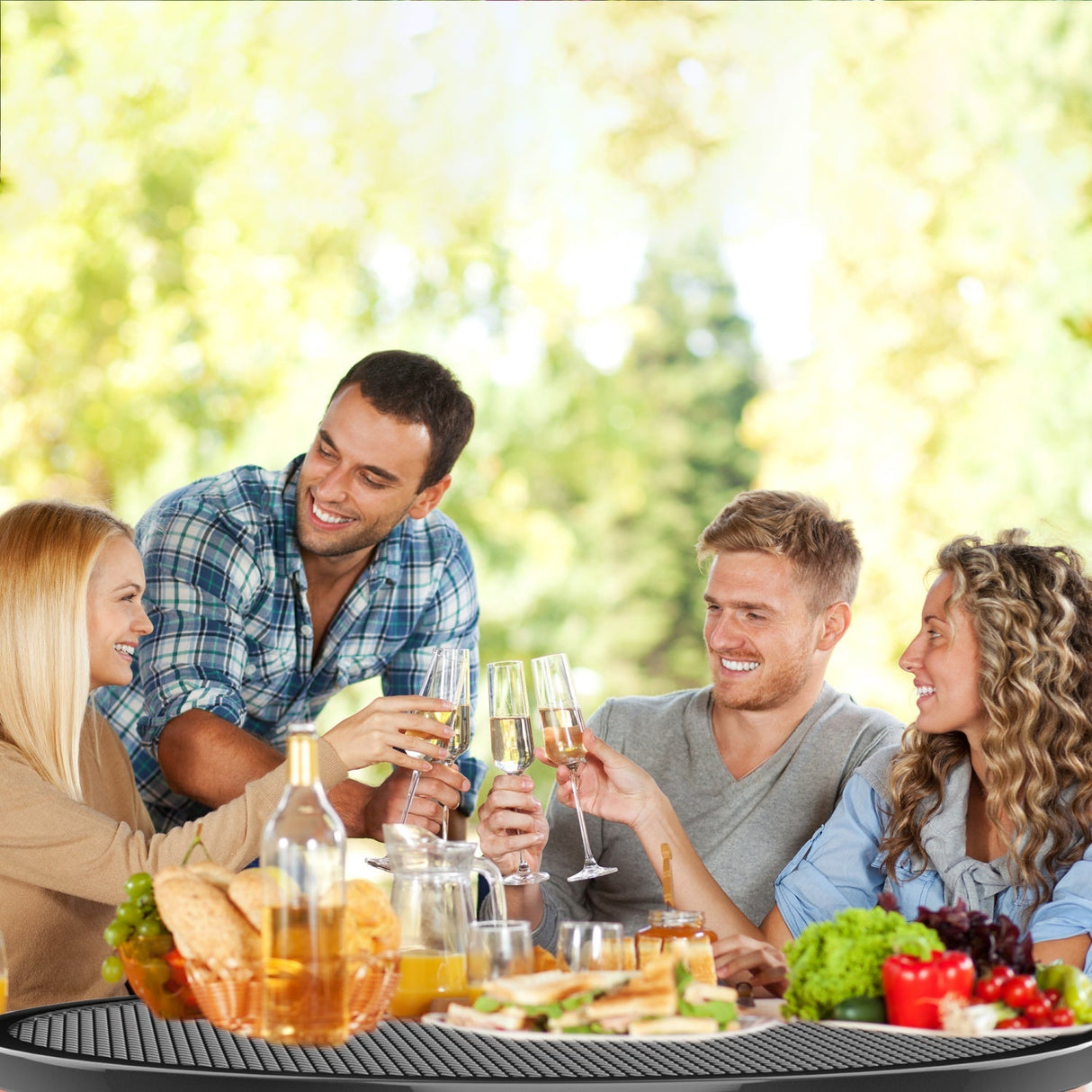 46" Round Heavy-Duty Coated-Steel Picnic Table with Umbrella Hole