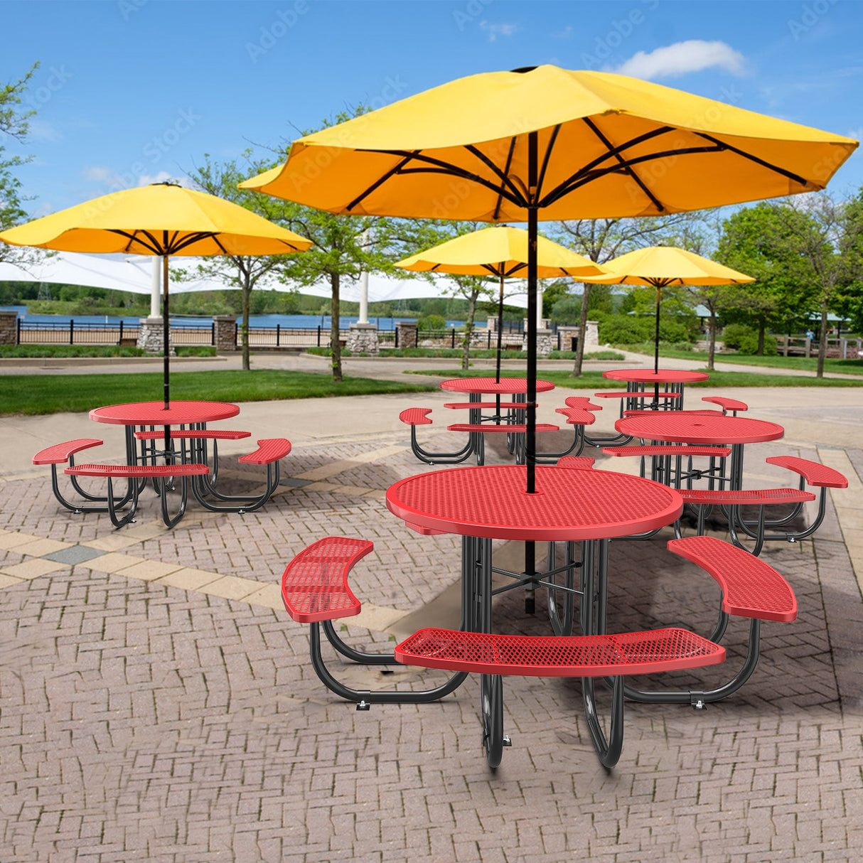 46" Round Heavy-Duty Coated-Steel Picnic Table with Umbrella Hole