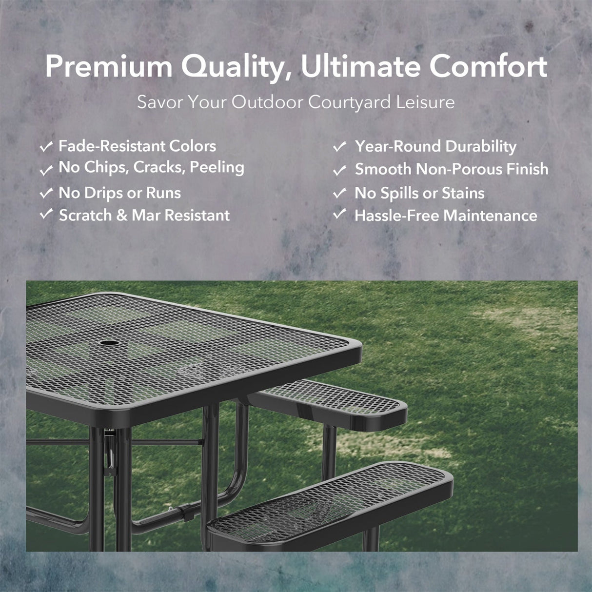 46" Square Heavy-Duty Coated-Steel Picnic Table with Umbrella Hole