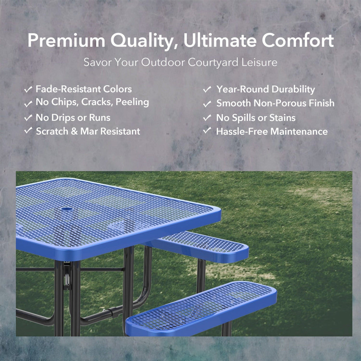 46" Square Heavy-Duty Coated-Steel Picnic Table with Umbrella Hole