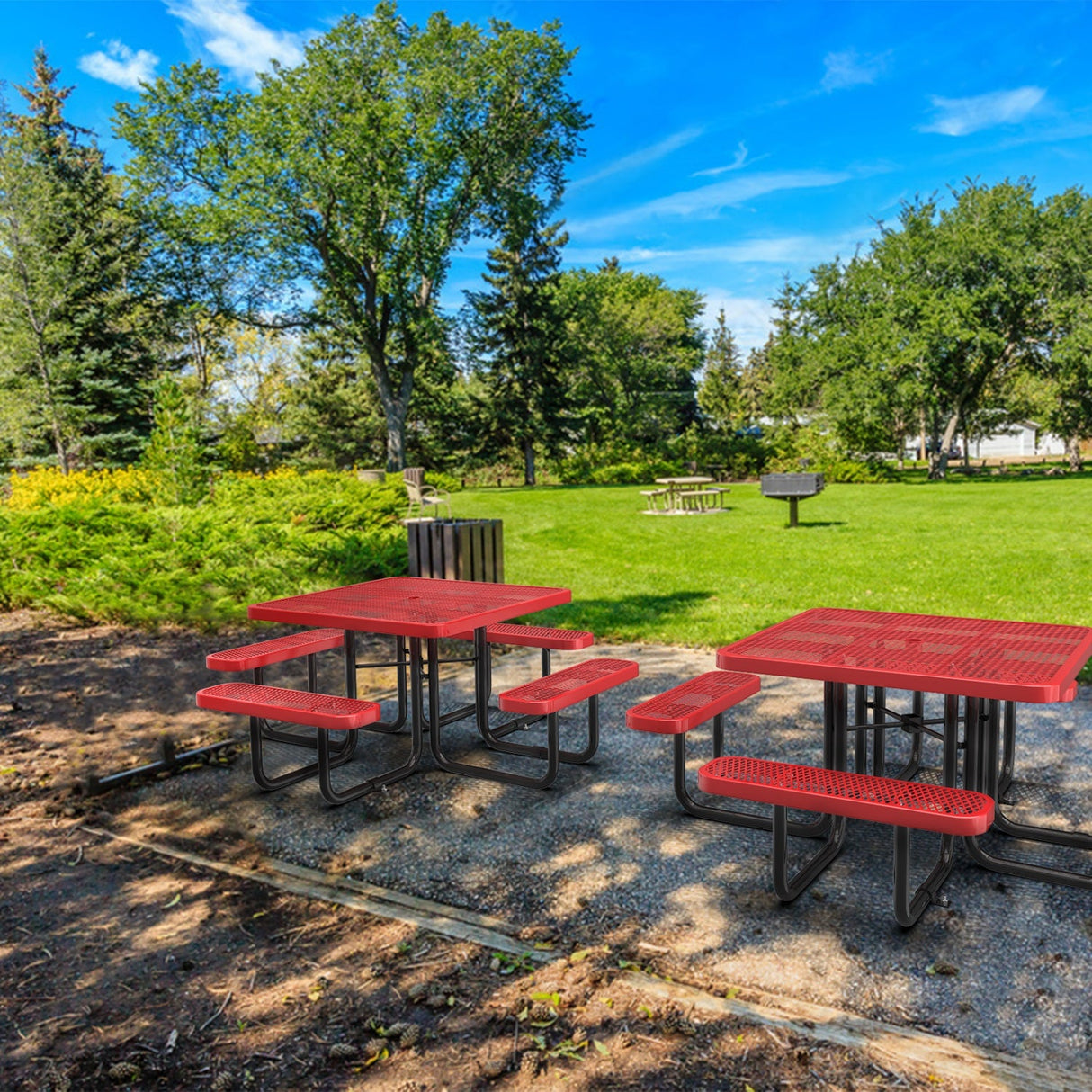 46" Square Heavy-Duty Coated-Steel Picnic Table with Umbrella Hole
