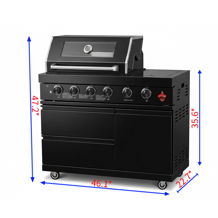 46" Modular Black Stainless Steel Grill Station with 4 Burners & Side Burner
