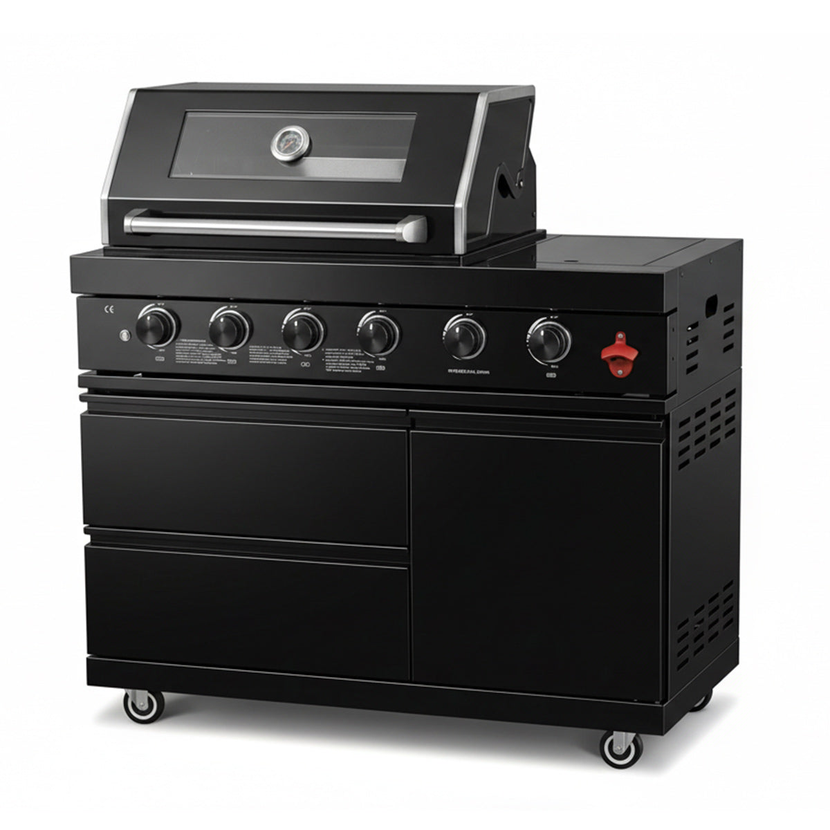 46" Modular Black Stainless Steel Grill Station with 4 Burners & Side Burner
